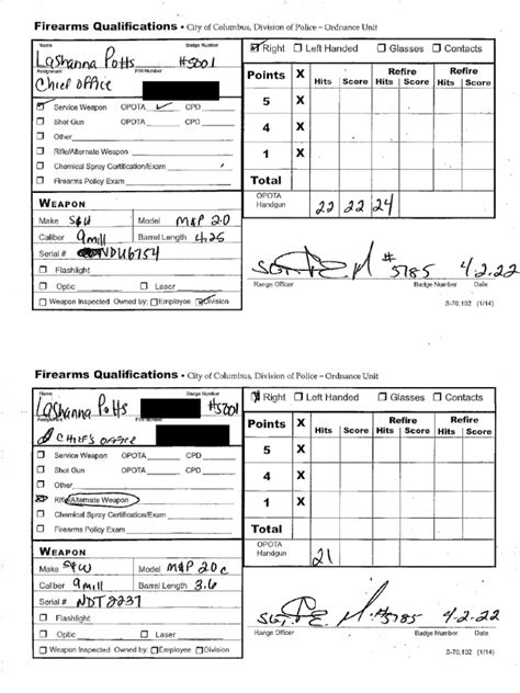 police firearms qualification form.